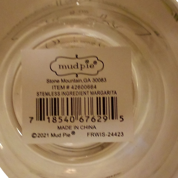 Mudpie 6-NWT Footed Stemless Margarita Recipe Clear Glass 4" Tall x 5" Diameter. - Picture 7 of 10